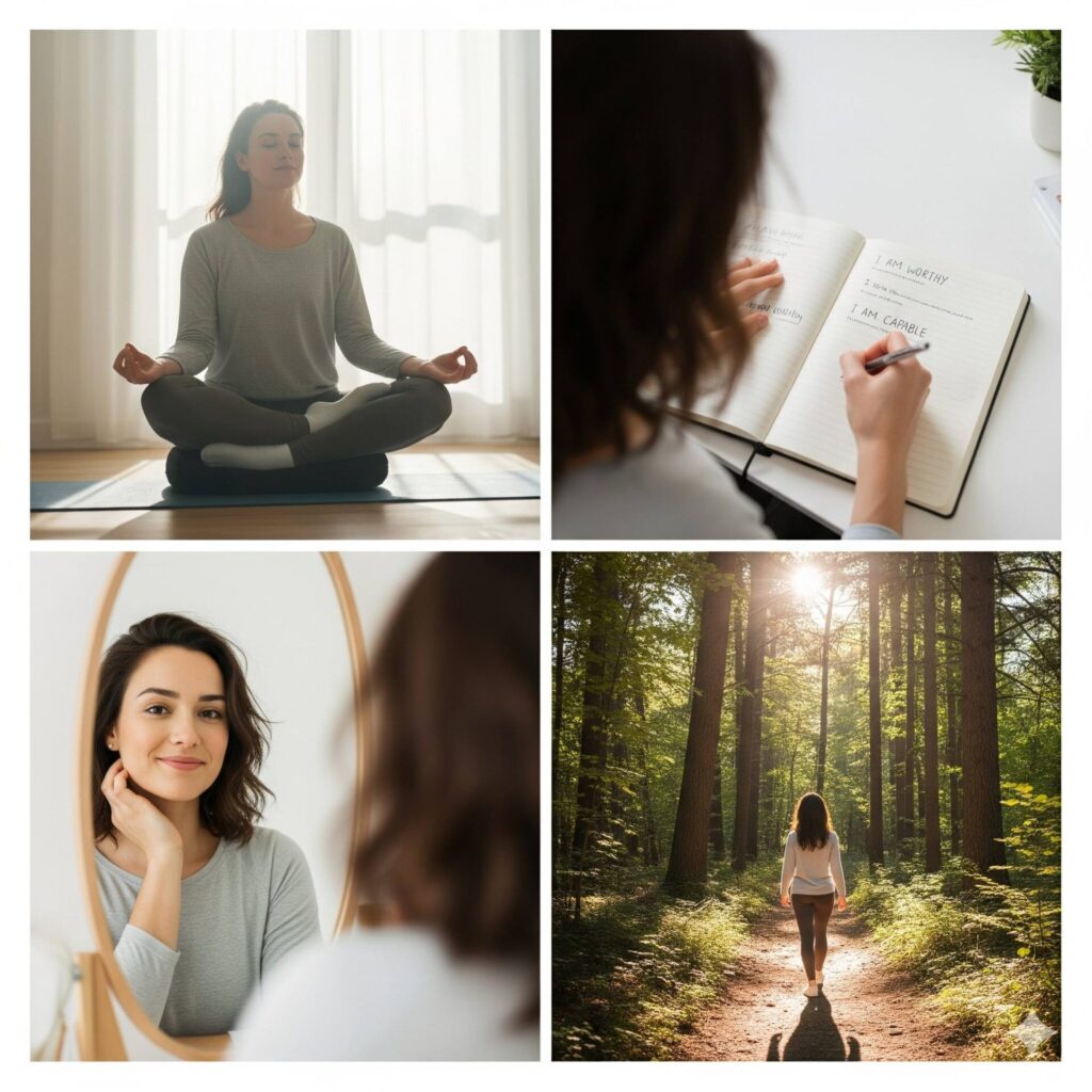 Pessoa praticando exercícios diários para melhorar autoestima e bem-estar emocional