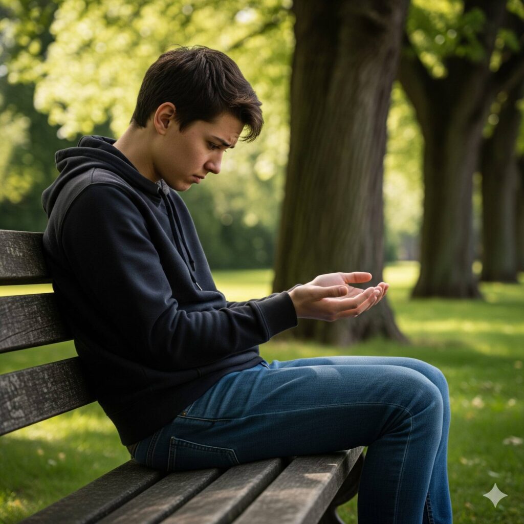 "Pessoa ansiosa sem celular demonstrando sintomas de nomofobia"