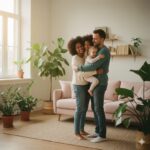 "Família abraçada demonstrando apego seguro e vínculos afetivos saudáveis"