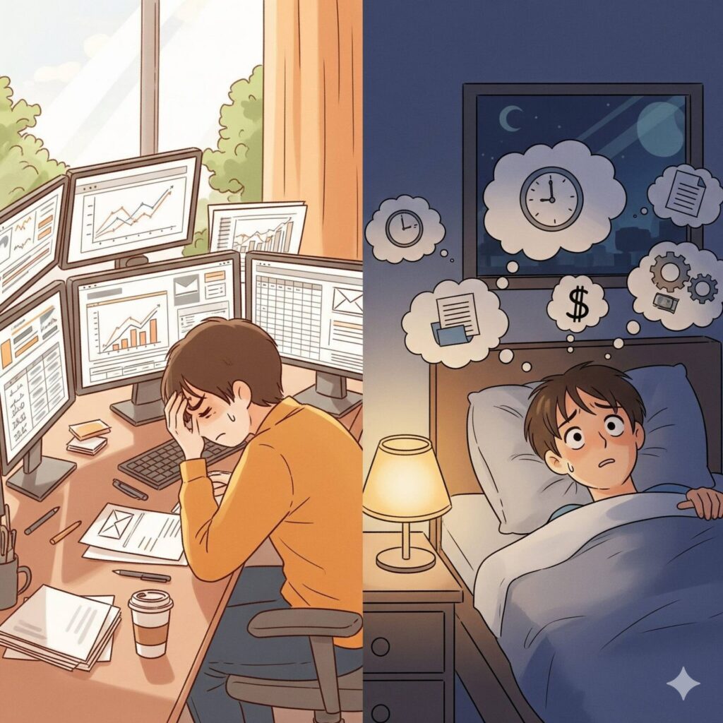  "Comparação visual entre estresse diurno e dificuldade para dormir à noite"