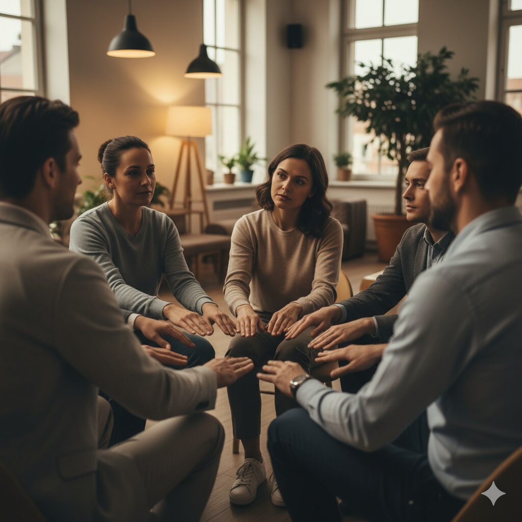 "Grupo de apoio profissional combatendo a síndrome do impostor juntos"