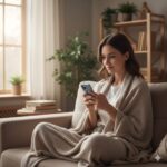 Mulher pensativa olhando smartphone refletindo sobre influência das redes sociais na autoestima