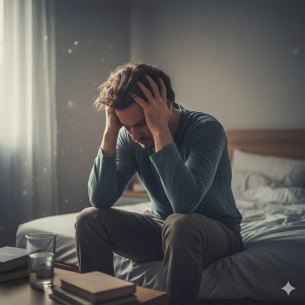 "Pessoa demonstrando sinais de ansiedade e estresse emocional causados pelo isolamento social"