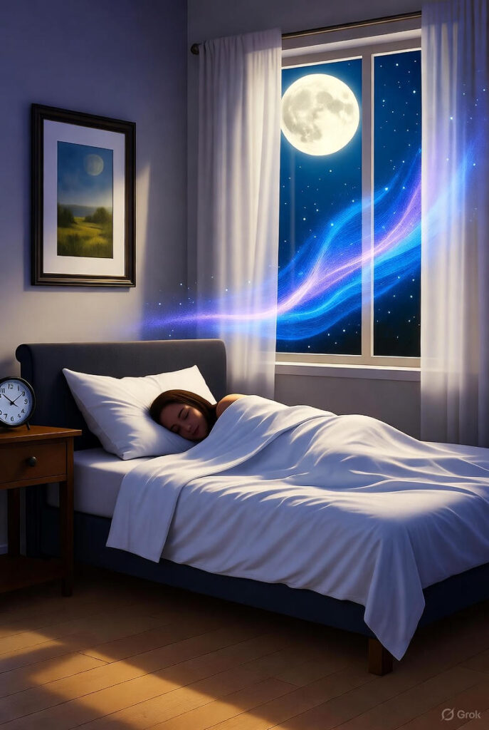 Representação visual da melatonina como hormônio do sono em quarto tranquilo à noite`